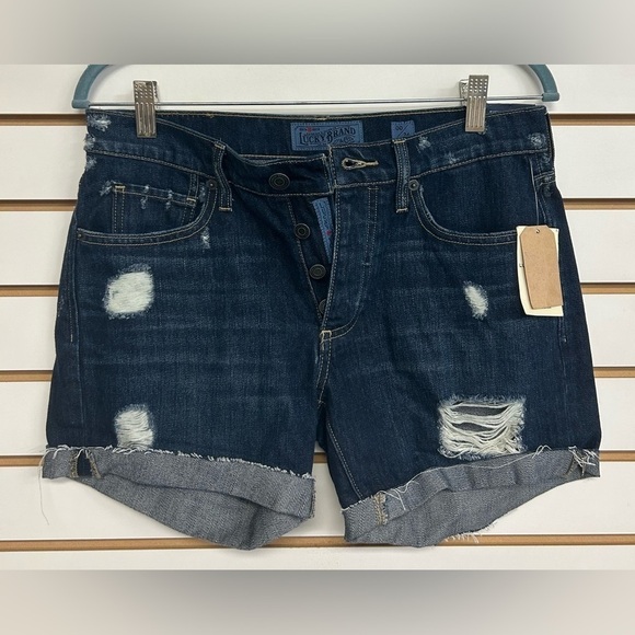 Lucky Brand‎ The Boyfriend Denim Shorts - Distressed - Button Fly - size 24 - Picture 1 of 11